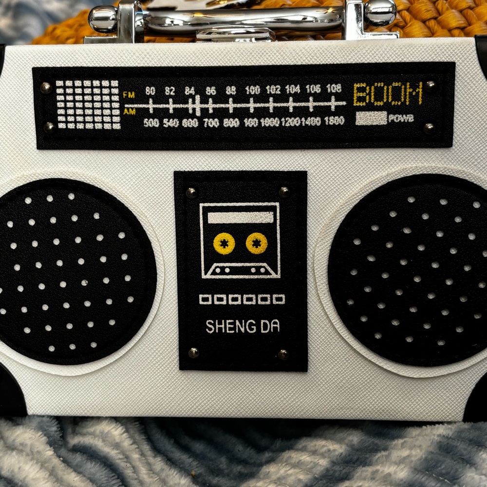 Retro Boombox Purse- White & Black